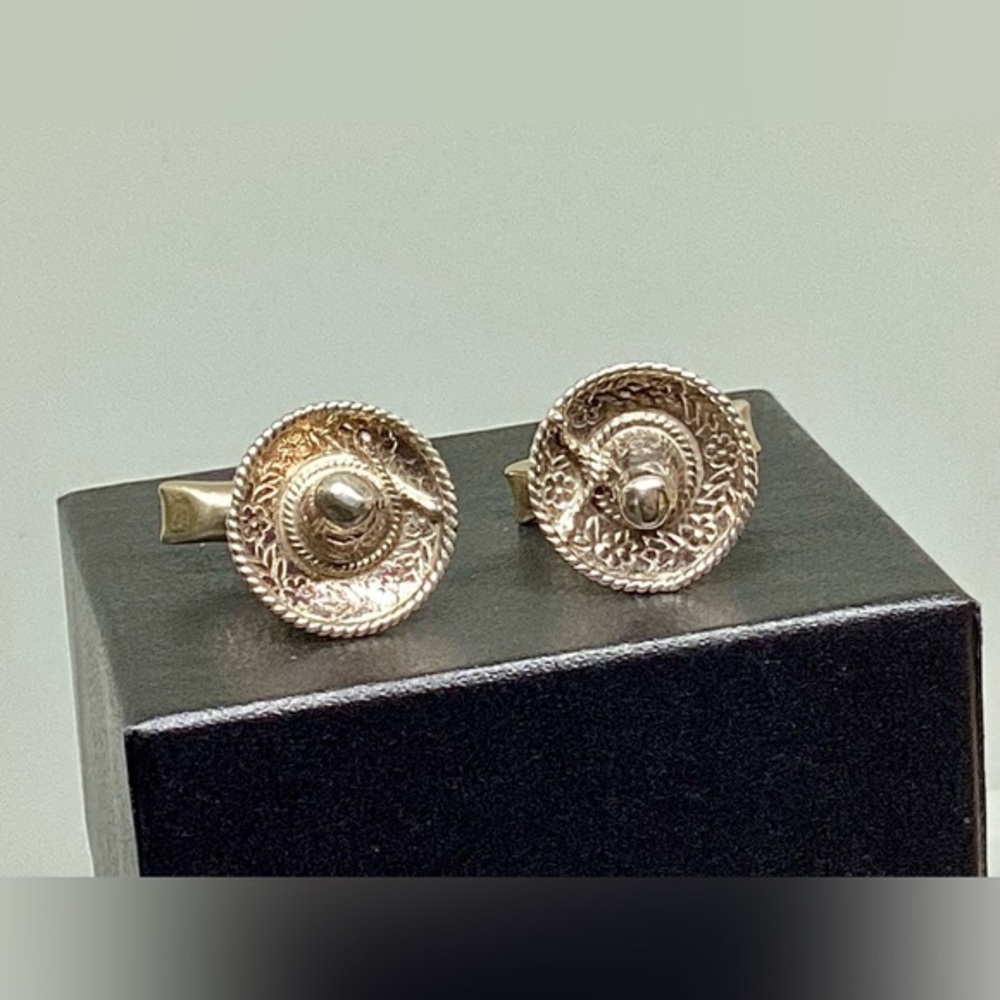 925 Sterling Silver Sombrero Hat Cuff Links Mexican
